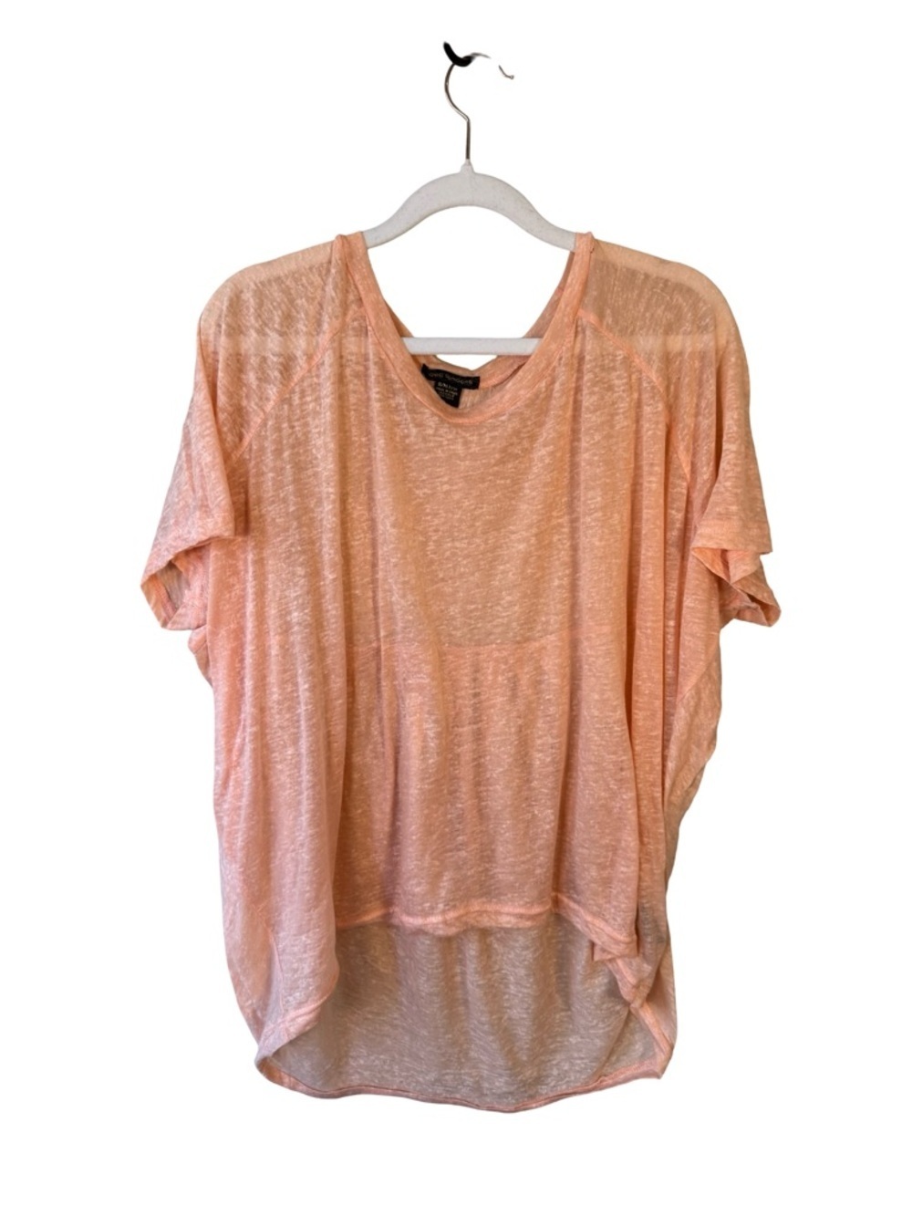 QED London Light Peach Sheer Relaxed Short Sleeve Top Size S Boho Coastal